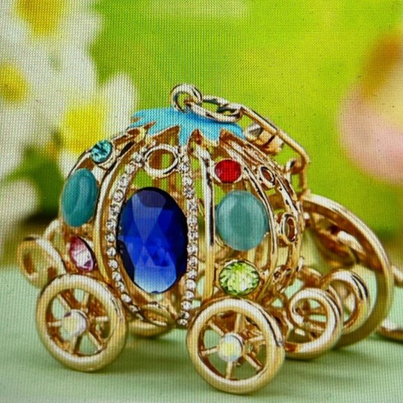 The Unbranded Brand Accessories - New Blue Cinderella's Pumpkin Coach Bedazzled Bag Charm Keychain